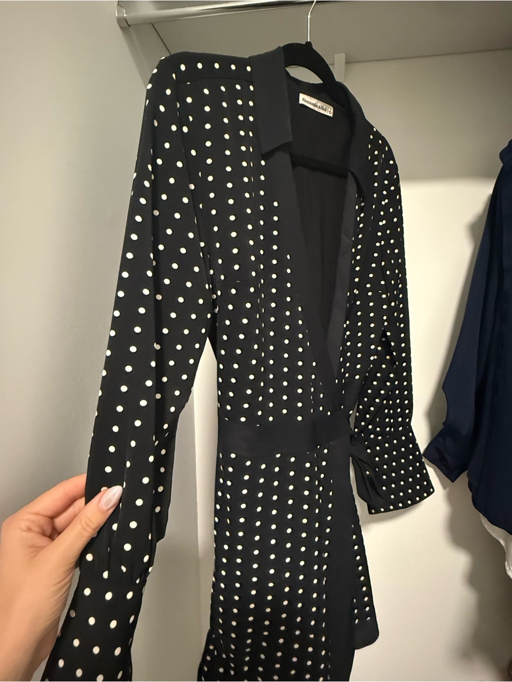 Abercrombie & Fitch Black Polka Dot Wrap Mini Dress | Size Small - Picture 2 of 3